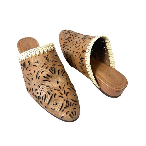Veracruz Tan Leather Cutout Olivetta Mules Womens Sz EU 39 US 8.5 Slip On Casual - Picture 2 of 9